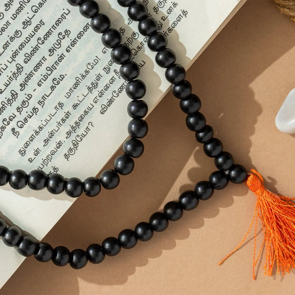 Rudra Vedaksha Original Karungali Malai with Silver cap 54-Beads  with Govt. Certification