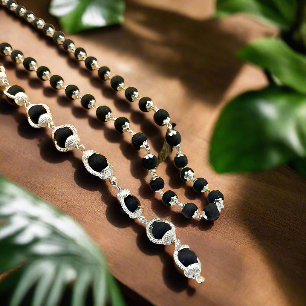 Rudra Vedaksha Original Karungali Malai with Silver cap 54-Beads  with Govt. Certification