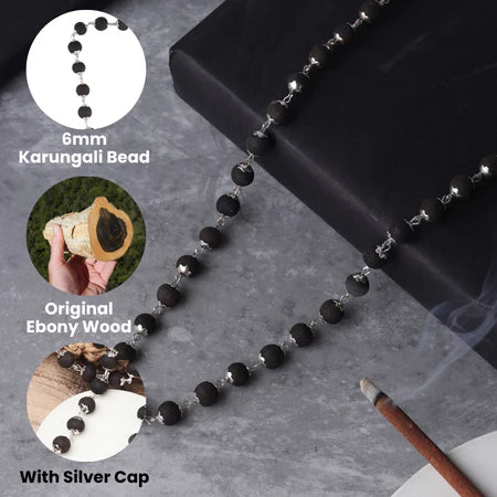 Rudra Vedaksha Original Karungali Malai with Silver cap 54-Beads  with Govt. Certification