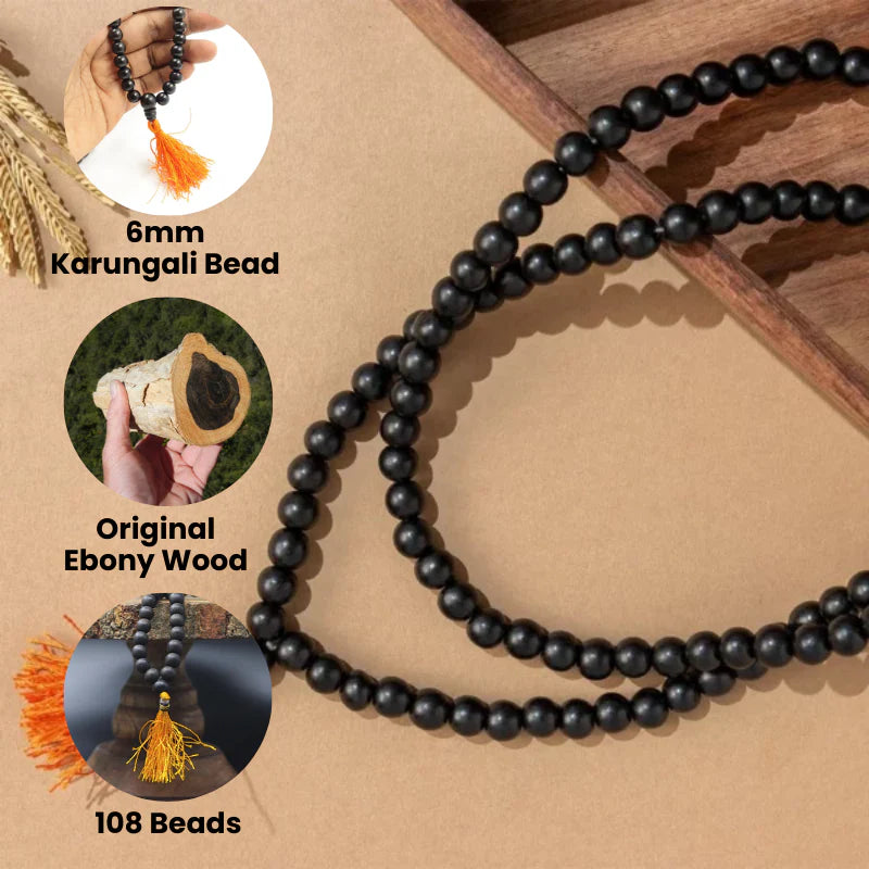 Rudra Vedaksha Original Karungali Malai with Silver cap 54-Beads  with Govt. Certification